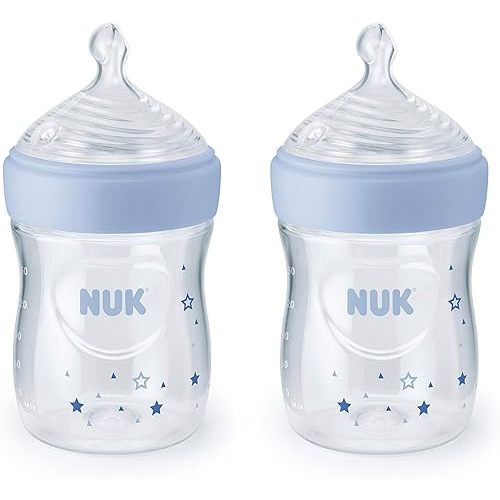 NUK Simply Natural Baby Bottle with SafeTemp, 5 oz, 2 Pack, Blue Stars