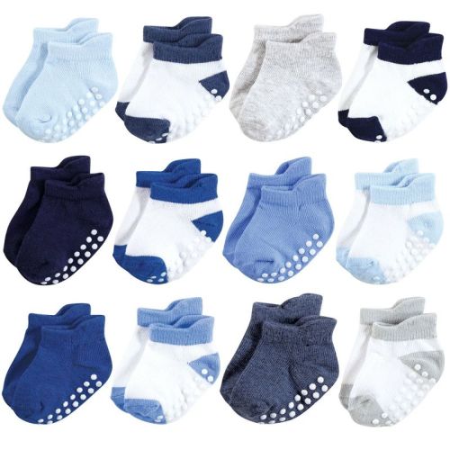 Hudson Baby Infant Boys Non-Skid No-Show Socks, Blue, 0-6 Months