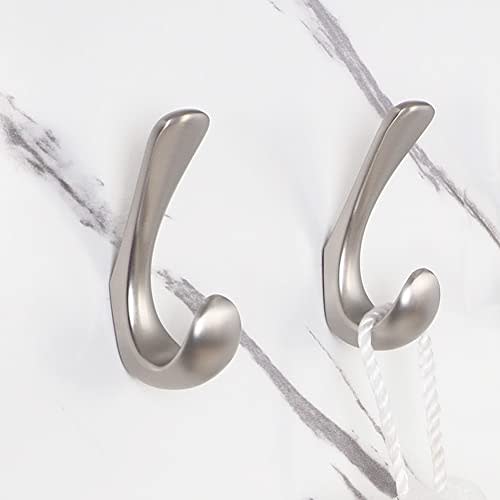 Metaliby 2 Pack Towel Hooks for Bathrooms Wall Mounted, Brushed Nickel Bathroom Hooks for Towels, Robe & Towel Hook for Wall, Modern Bath Towel Hook