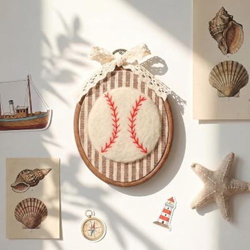 Blulu Baseball Nursery Wall Art Vintage Oval Framed Wall Decor with Bow Rustic Sports Themed Decorations Hanging Artwork for Bedroom Dorm Nursery Playroom