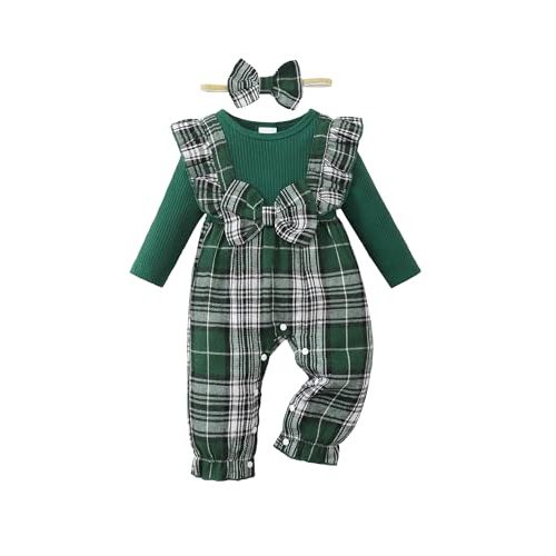 Newborn Infant Baby Girl Clothes Fall Winter Plaid Long Sleeve Jumpsuit One Piece Romper Bodysuit Baby Overalls Outfits