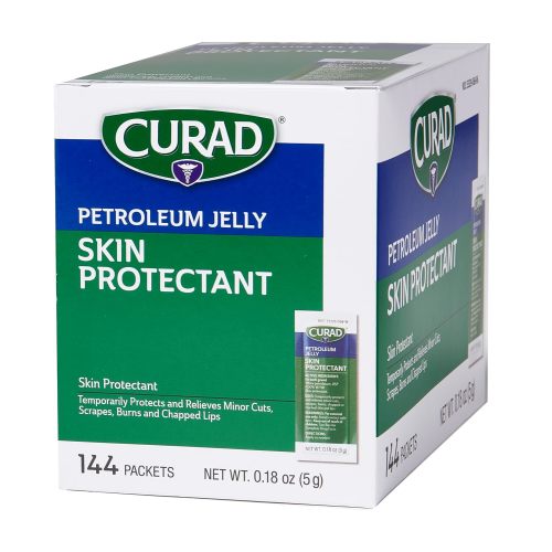 CURAD Petroleum Jelly Skin Protectant,Healing Ointment for Dry Cracked Skin,Packets,144 Count (Pack of 2)