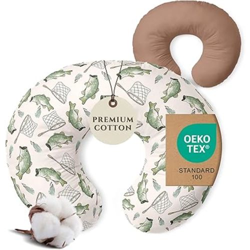Pobibaby 1-Pack Premium Nursing Pillow Cover - Ultra Soft & Stretchy 96% Cotton, Breastfeeding Pillow Cover for Baby Boys and Girls (Gone Fishing)
