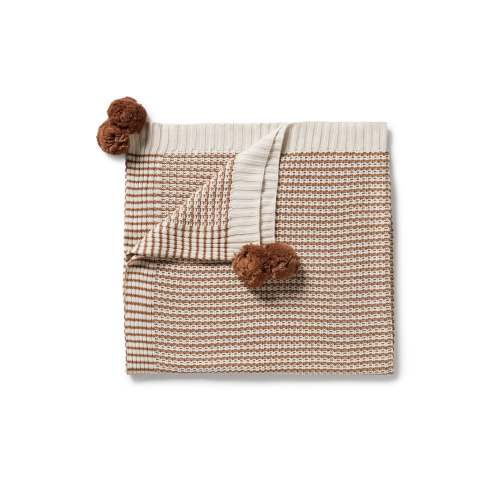 ORGANIC POMPOM BLANKET - CINNAMON