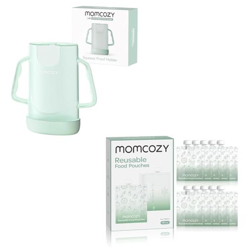 Momcozy Squeeze Pouch Holder for Food Pouches & Momcozy Reusable Baby Food Pouches 4oz Set