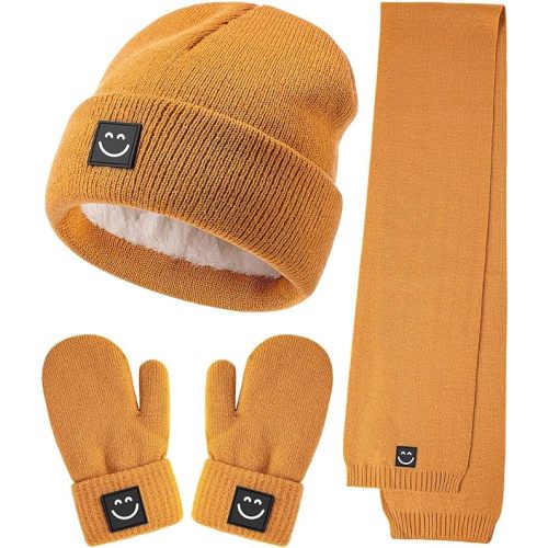 Baby Beanie Mittens Scarf Set,Toddler Kids Winter Hat and Thermal Gloves Neck Warmer Set for Girls Boys
