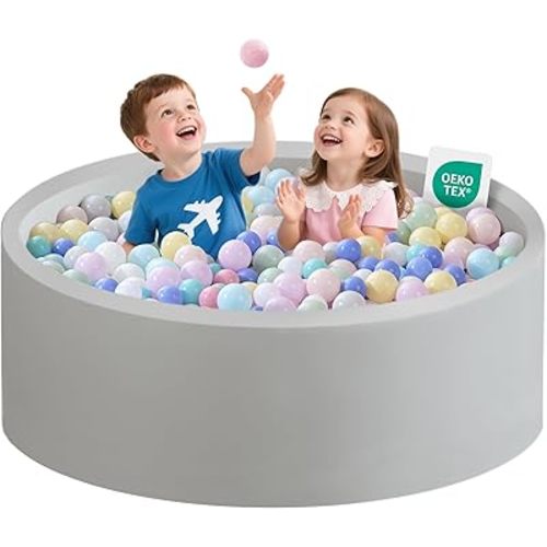 Zedachica Ball Pit for Toddlers 47.24''x15.75'' Baby Ball Pit Soft Foam Ball Pits Round Lagre Kids Ball Pits Indoor and Outdoor Game Kids Play Ball Pool Ideal Gift for Children (Grey, NO Balls)