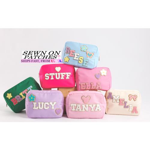 Personalized XL Cosmetic Bag | Makeup Nylon Bag | Custom Pouch Chenille Patch | X-Large Travel | Toiletry Bag | Bridesmaid Gift | Bride Gift