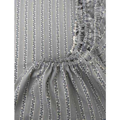 Navy Blue Floral Stripe Crib Sheet: Fitted Cotton Baby Bedding