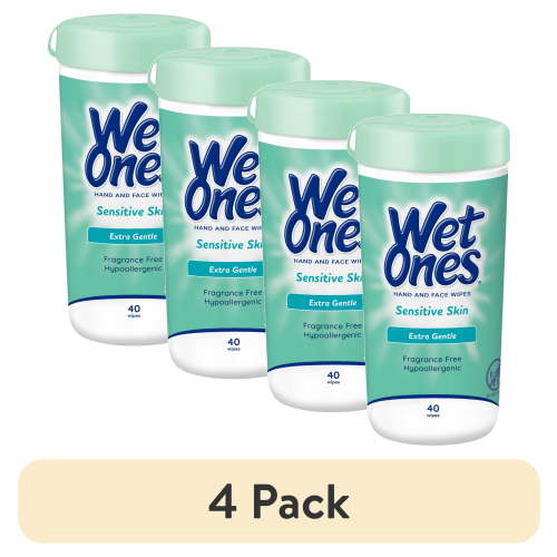 (4 pack) Wet Ones Sensitive Skin Hand Wipes, Fragrance Free, Unscented, 40 Ct Canister, Hypoallergenic