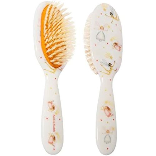 Rock & Ruddle Soft White Natural Boar Bristle Hairbrush for Babies and Young Children. Perfect for Fine Hair Detangling and Smoothing. Fairies Design, Small