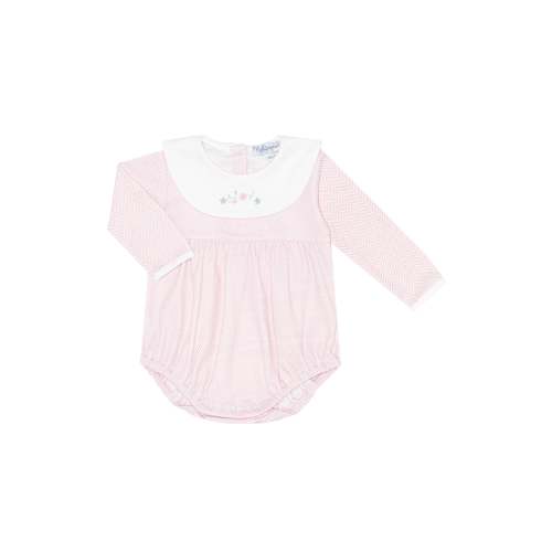 Pink Herringbone Embroidered Bubble LS