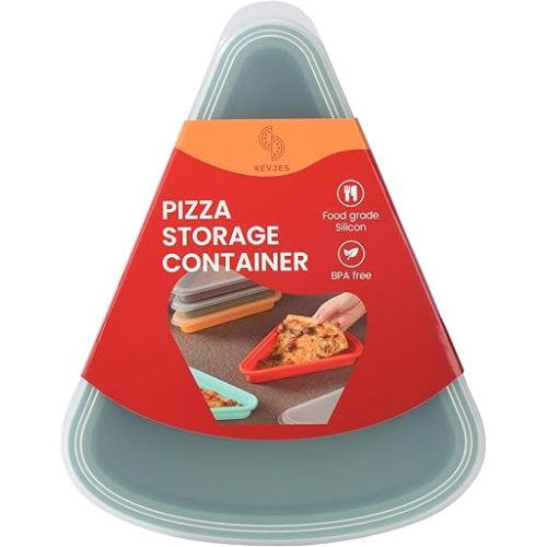 2-Pack Reusable Silicone Leftover Pizza Slice Storage Container with Air-tight Lids-BPA Free,Fits Single Slice up to 16",On-the-go Bento Style,Microwave, Freezer & Dishwasher Safe(2 Green)