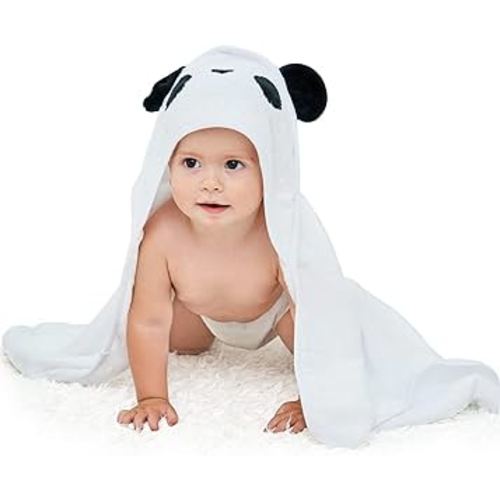 Touchat Bamboo Hooded Baby Towels,Soft and Hypoallergenic Baby Bath Towels with Hood for Toddler Infant Newborn, Large and Absorbent Toddler Towels for Baby Boy Girl (Panda, 35.1''x35.1'')
