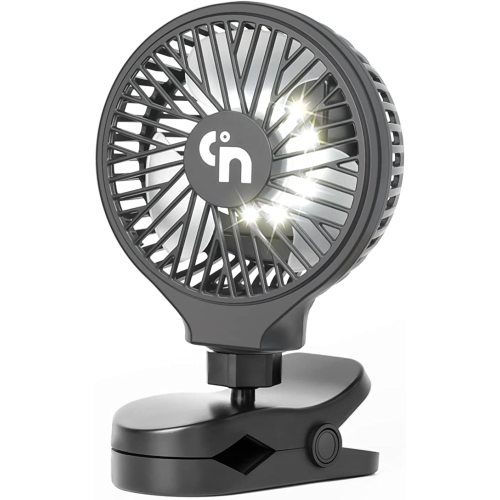 WiHoo Stroller Fan with LED Lights,5200mAh Personal Fan 360°Rotation Car Seat Baby Fan with Clip,USB or Battery Operated Desk Fan 3 Speeds for Stroller Car Seat Crib Bike Treadmill - T4-03