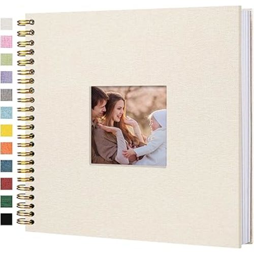 Hiwhy Scrapbook Photo Album Linen Cover, 12 x 12 Inch Hardcover Kraft White Pages Memory Book, for Travel Wedding Guest Book Christmas Baby Shower (40 Sheets/ 80 Pages,Beige)