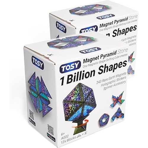 TOSY Magnet Pyramid Stone - 1 Cube Transforms into 1 Billion Shapes, 14 pcs (12 Puzzle pcs and 2 Spinners), 243 Magnets, Christmas Stocking Stuffers Gift for Kids, Creative Puzzle STEM Toy, 2-Pack