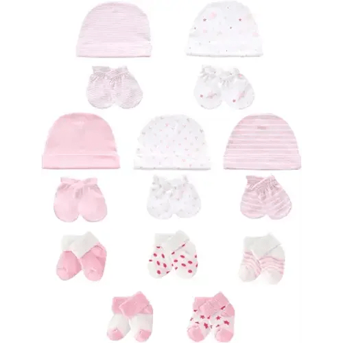 Baby Hats Mittens and Socks Set Soft Cotton Newborn Hat Glove for Boys Girls 0-6 Month