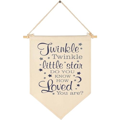 Twinkle Twinkle Little Star, Do You Know How Loved You Are -Canvas Hanging Flag Banner Wall Sign Decor Gift for Baby Kids Girl Boy Nursery Teen Room Front Door