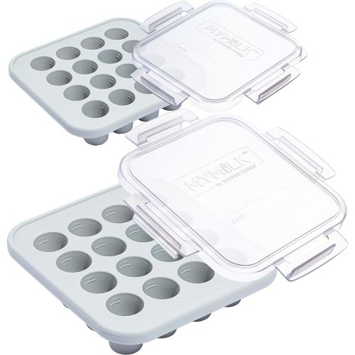 Souper Cubes MyMilk 1/2 oz. Silicone Breast Milk Freezer Trays, Each Pure Platinum Food-Grade Silicone Tray Holds 8 oz., Perfect For Baby Food Freezer Storage, Purees, and More - Gray - 2-Pack
