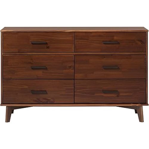 Walker Edison Sloane 6-Drawer Solid Wood Dresser with Metal Handles, 52 Inch, Walnut