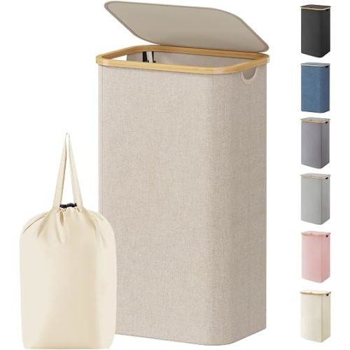 Lifewit 105L Large Laundry Basket with Lid, Removable Bags, Beige