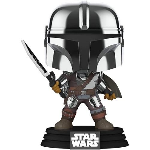 POP Funko Star Wars Mandalorian with Darksaber (Chrome & Glow in The Dark), Exclusive