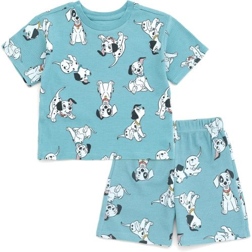 Disney 101 Dalmatians Newborn Baby Boys Waffle Knit T-Shirt and Shorts Outfit Set 101 Dalmatians/Pale Teal 0-3 Months