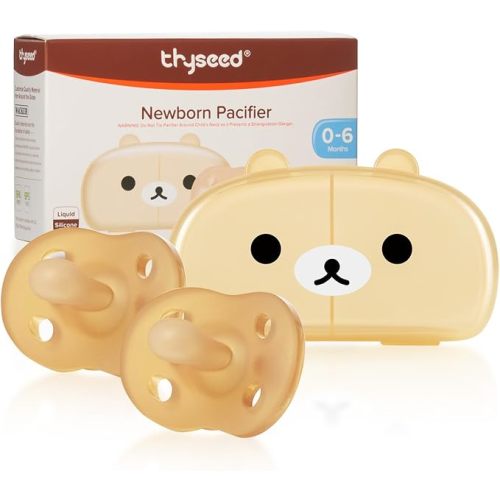 Thyseed Orthodontic Pacifier for Newborn, 100% Silicone, One-Piece Design, BPA-Free, 0-6 Months, 2 Pack (0-6 Months)
