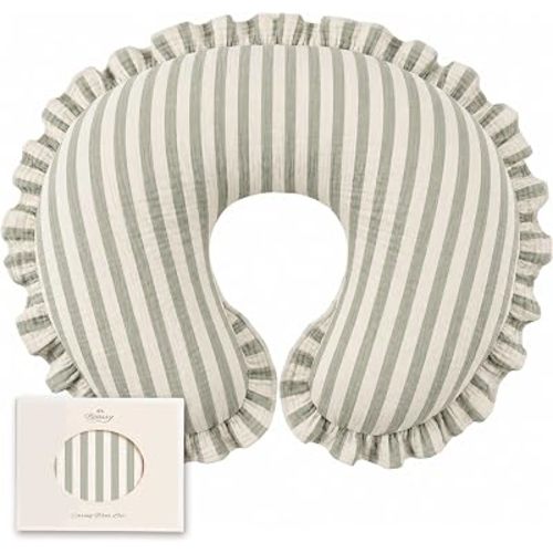 Konssy 100% Muslin Cotton Soft Nursing Pillow Covers with Ruffle Trim