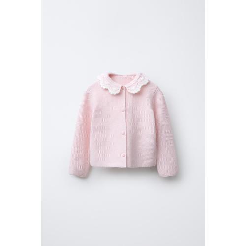 CROCHET COLLAR CARDIGAN - Chalk pink | ZARA United States