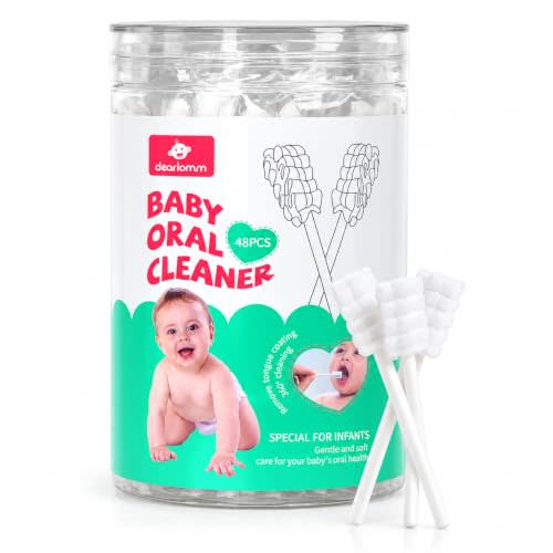 dearlomum 48 Count Baby Tongue Cleaner, Newborn Infant Toothbrush, 1 Jar