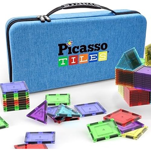 PicassoTiles Magnetic Tile Storage Case 16.5x7.5x3.5in Travel Carry Bag with Handle Water Resistant Organizer Compatible with Magnet Building Block Sets STEM Educational Accessories Oxford Cloth PTA10
