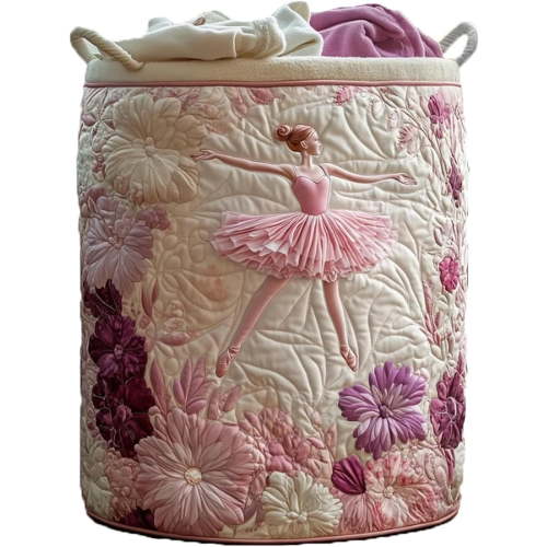 Quilted Laundry Basket Fabric Floral Storage Hamper for Nursery Bedroom Laundry Room Clothes Toys, Paws Quilted Laundry Basket Organizer for Blankets Toys Book and Clothes Versatile Storage
