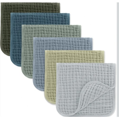 Muslin Burp Cloths 20" x 10", Pack of 6 - Large, 6-Layer, Ultra Absorbent 100% Cotton for Baby Drool and Messes - Soft, Safe & Gentle Baby Burp Cloths Set for Boys & Girls - Multi Boy
