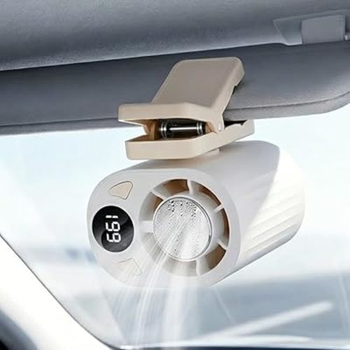 2026 New Car Clip On Air Conditioner Fan, Portable Clip On Cooling Fan with 360° Rotation, Rechargeable Fan for Bed, Umbrella and Car Visor & Roof Handles (White)