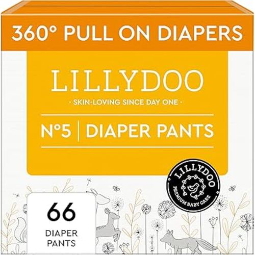 LILLYDOO Diaper Pants Toddlers - Size 5 (24-35 lbs), Half-Monthly Supply (66 Count), Skin-Friendly, Ultrasoft, Chlorine-Free, Snug Fit & Absorbent Pull On Diapers