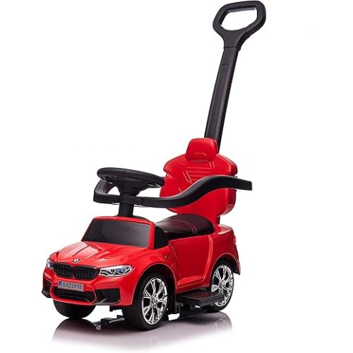 Best Ride On Cars BMW 4 in 1 Battery Powered Push Car, Red, Large