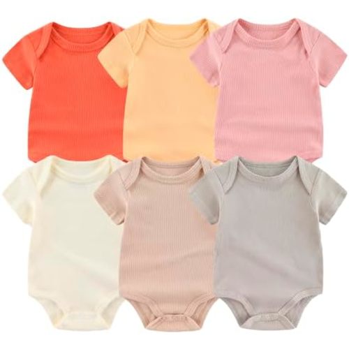 Newborn Baby Boy Girl Short Sleeve Bodysuits Cotton One-Piece Baby Clothes 6-Pack