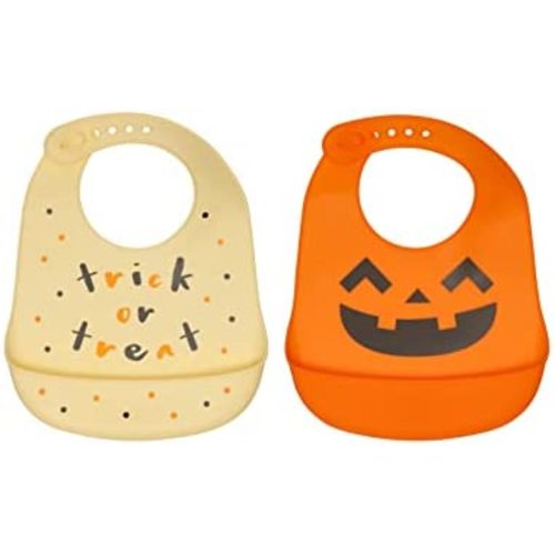 Kate & Milo Silicone Bib Set of 2, Halloween Silicone Bibs with Food Catcher, Soft Adjustable Fit Toddler Bibs, Dishwasher Safe Baby Bibs, Baby Feeding Accessory for New Parents and Expecting Parents