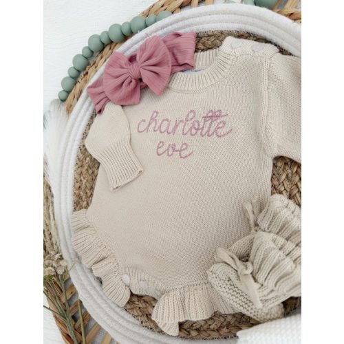 Personalized Newborn Knit Ruffle Sweater Baby Outfit, Custom Cotton Knitted Baby Bodysuit, Coming Home Outfit - Etsy