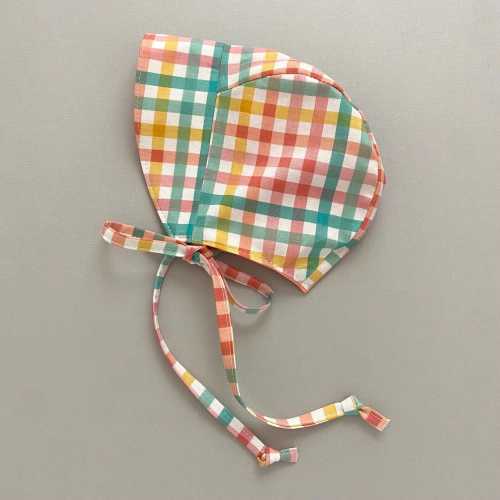 Reversible Gingham Baby Bonnet: Ruffle or Brimmed Sun Hat, 100% Cotton