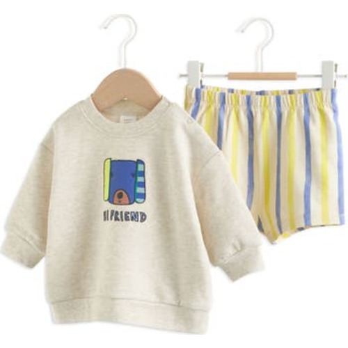 Hi Friend Graphic Sweater & Stripe Shorts Set, 9-12M