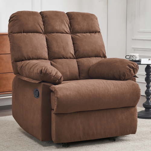 Sfxingyou Rocker Recliner Chair for Adults, Overstuffed Large Manual Rocking Recliner, Upholstered Soft Fabric Living Room Reclining Sofa Chair (Brown)