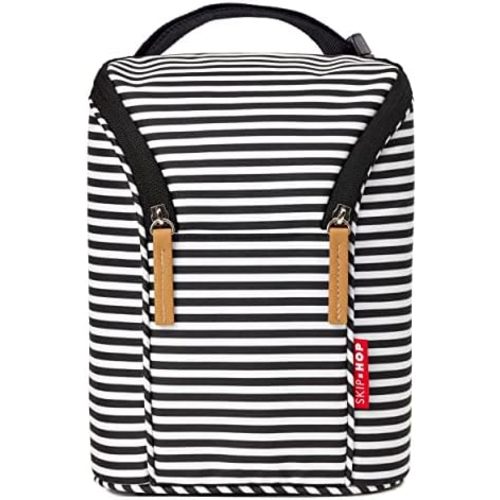 Skip Hop Insulated Breastmilk Cooler and Double Baby Bottle Bag, Black & White Stripe