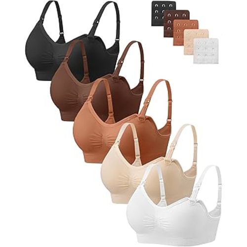 Angelhood Nursing Bra 5 Pack Womens Maternity Breastfeeding Seamless Wireless Sleep Bra with Extenders