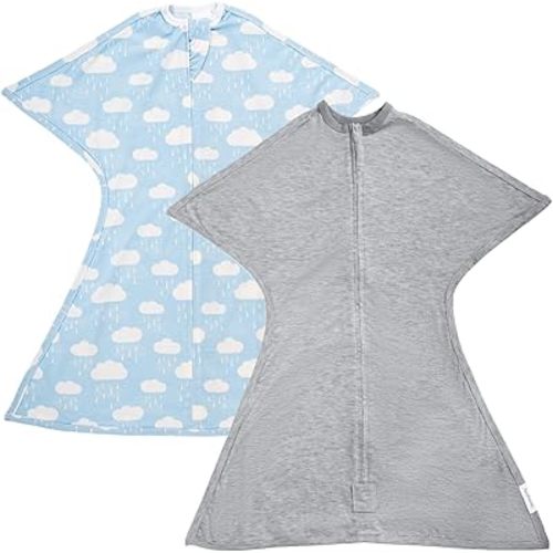 SleepingBaby Zipadee-Zip Transition Swaddle 2-Pack - Starfish Design for Self-Soothing & Better Sleep - Ideal for Rolling Babies - Spring Showers/Heather Grey, XS (3-6 Month)