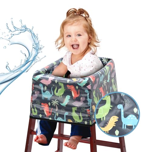BALAPET Resuable 100% Waterproof High Chair Cover for Restaurant, Dinosaur Baby Chair Protector Cover for Wooden or Restaurant High Chair, Protect Against Messy Meals and Dirty, Navy Blue