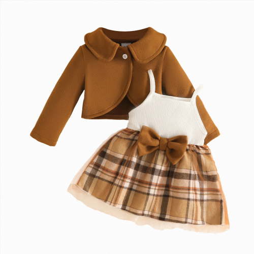 CAICJ98 Baby Girl Clothes Toddler Dresses Infant Fall Winter Outfits Little Coat Princess Cardigan Dress Set (Brown,6-9 Months)