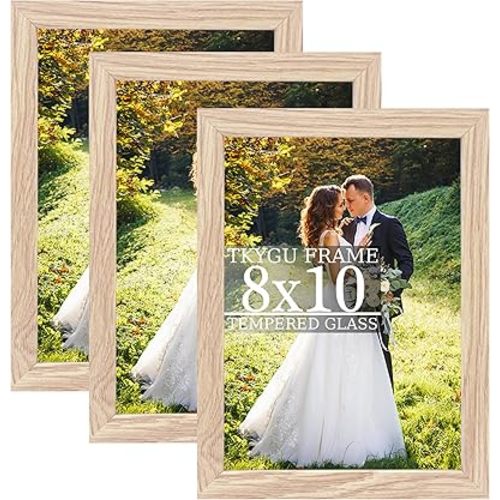 8x10 Picture Frame Woodgrain Set of 3,Real Glass for Rustic Natural 8x10in Poster Frames- Art Frame,Wall Hanging-Tabletop Display Gallery Family Wedding Memorial Pic Frame Best Gift